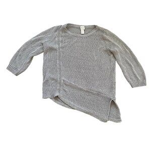Chico's Women Knit Sweater 3/4 Sleeve Slit Side Asymmetric Hem Neutral Size 0